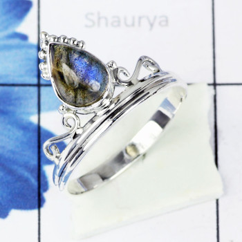 LABRADORITE B - BDR955- NEW DESIGNER NATURAL LABRADORITE GEMSTONE RINGS MADE IN