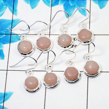 4 Pair Natural Pink Opal Cab Earring V - BVE997 Round Pink Opal Solid 925 Sterling Silver Earring Lot