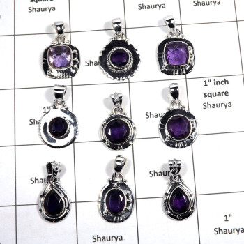 9 pcs Amethyst Pendant - B CPJ993 - Solid 92.5% Sterling Silver Natural Purple Amethyst Cut Gemstone Pendant