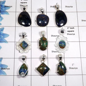 9 pcs Azurite Stone Pendant - B CPJ996 - Solid 925 Sterling Silver Natural Blue Azurite Stone Gemstone Handmade Pendant