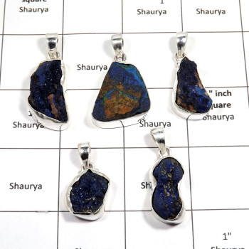 5 pcs Azurite Druzy Pendant - A CPJ997 - Natural Blue Azurite Druzy Gemstone 925 Sterling Silver Wholesale Pendant