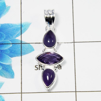 Amethyst A - SD913-Cut & cab stones silver Pendant