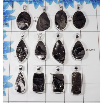 100 gram (10-13 Pcs) Shungite Gemstone Pendant- WSHL998- Shungite Gemstone Wholesale Pendant Lot Sterling Silver