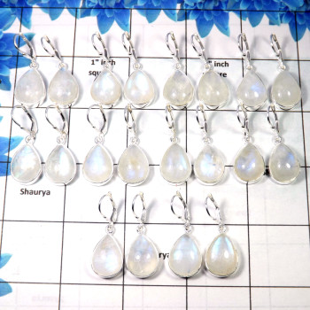 Rainbow Moonstone Cab B - WEL998- Leverback 925 Sterling Silver 10 Pair Wholesale Lot Earrings