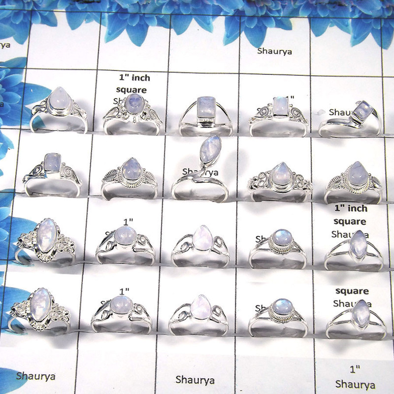 Rainbow Moonstone Cab Gemstone - F - 100 Gms 4 to 9 Natural Blue Fire Rainbow Moonstone Gemstone 925 Silver Ring Approx. 30 To 3