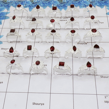 50 Pcs Garnet Cut stone - D Dainty Petite Silver Rings wholesale lot in 925 Solid Silver SIQWLSSR50