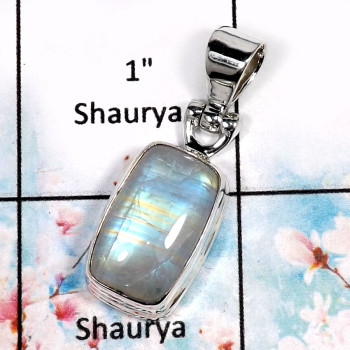 Rainbow Moonstone-O ISP518-Indian Wholesale Company Made Plain Setting Pendant 925 Sterling Silver