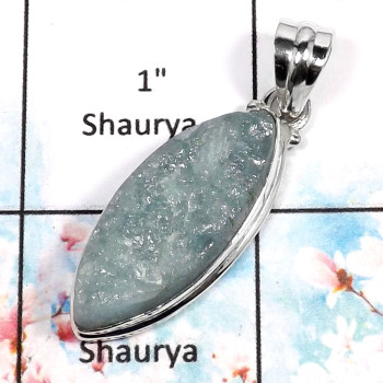 Aquamarine Druzy-J ISP520-Elegant Aquamarine Druzy Wholesale Pendant 925 Sterling Silver