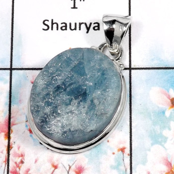 Aquamarine Druzy-R ISP520-Glorious Aquamarine Druzy Handmade Wholesale Pendant 925 Sterling Silver