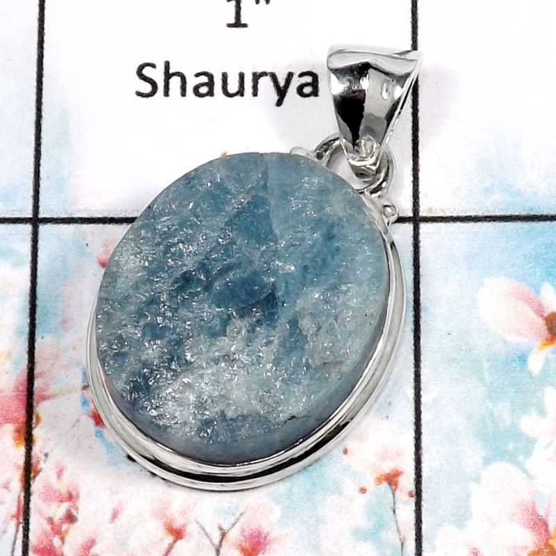 Aquamarine Druzy-R ISP520-Glorious Aquamarine Druzy Handmade Wholesale Pendant 925 Sterling Silver