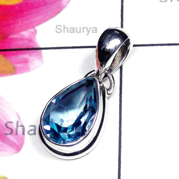Blue Topaz A - ISP967-Blue Topaz Cut Gemstone Precious Pendant