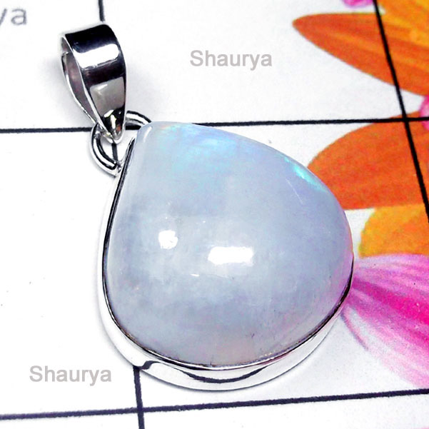 Rainbow Moonstone*D - ISP990-Plain Setting 925 Sterling silver Gemstone Pendants