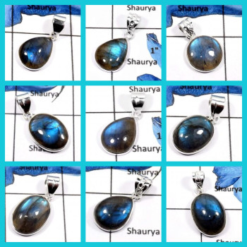 Z250LBP01-250 Grams (80-90 pcs) Bejel Pendants in Labradorite and Silver wholesale lot