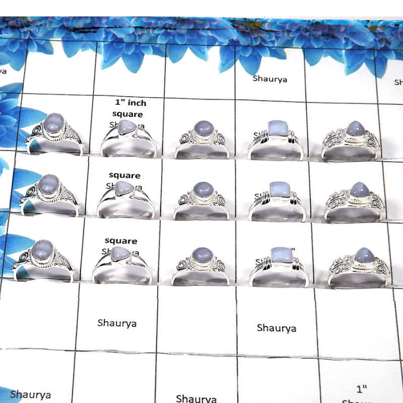 Blue Lace Agate Cab - M - 100 Gms 4 to 9 Natural Blue Lace Agate Cab Gemstone 925 Sterling Silver Ring Approx. 30 To 35 Pcs. WSL