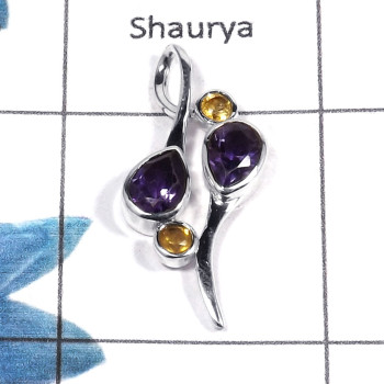 Amethyst Cut J - NSP945 - Gorgeous Natural Amethyst & Citrine Cut Gemstone 925 Sterling Silver Designer Pendant