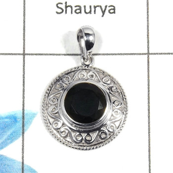 Black Onyx Cut A - NSP949 - Natural Black Onyx Round Cut Gemstone 925 Sterling Silver Designer Pendant
