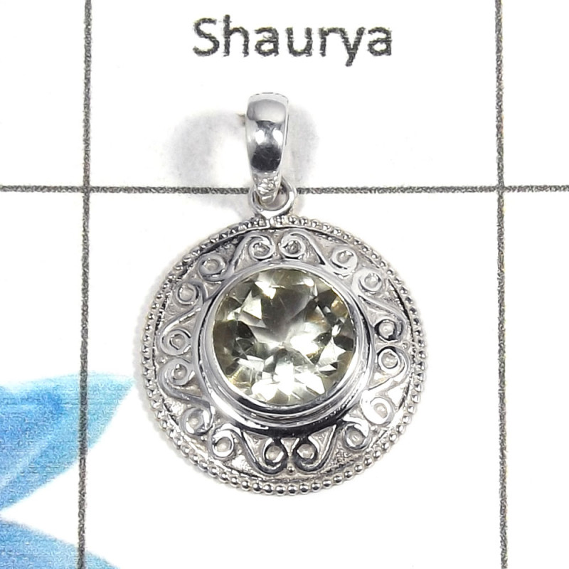 Green Amethyst Cut E - NSP949 - Indian Company Made Solid 92.5% Sterling Silver Designer Pendant