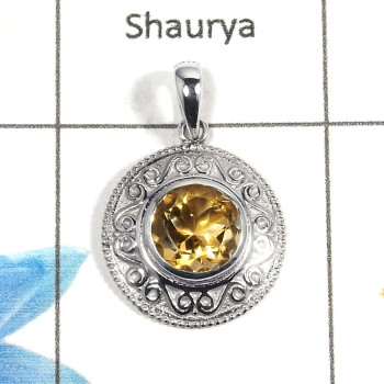 Citrine Cut O - NSP949 - Party Look Natural Yellow Citrine Cut Gemstone 925 Sterling Silver Designer Pendant