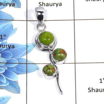 Green Copper Turquoise Cab D - NSP950 - 925 Sterling Silver Natural Green Copper Turquoise Gemstone Plain Setting Pendant