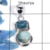 Larimar Cab & Blue Topaz Cut G - NSP952 - Natural Larimar & Blue Topaz Gemstone 925 Sterling Silver Plain Setting Pendant