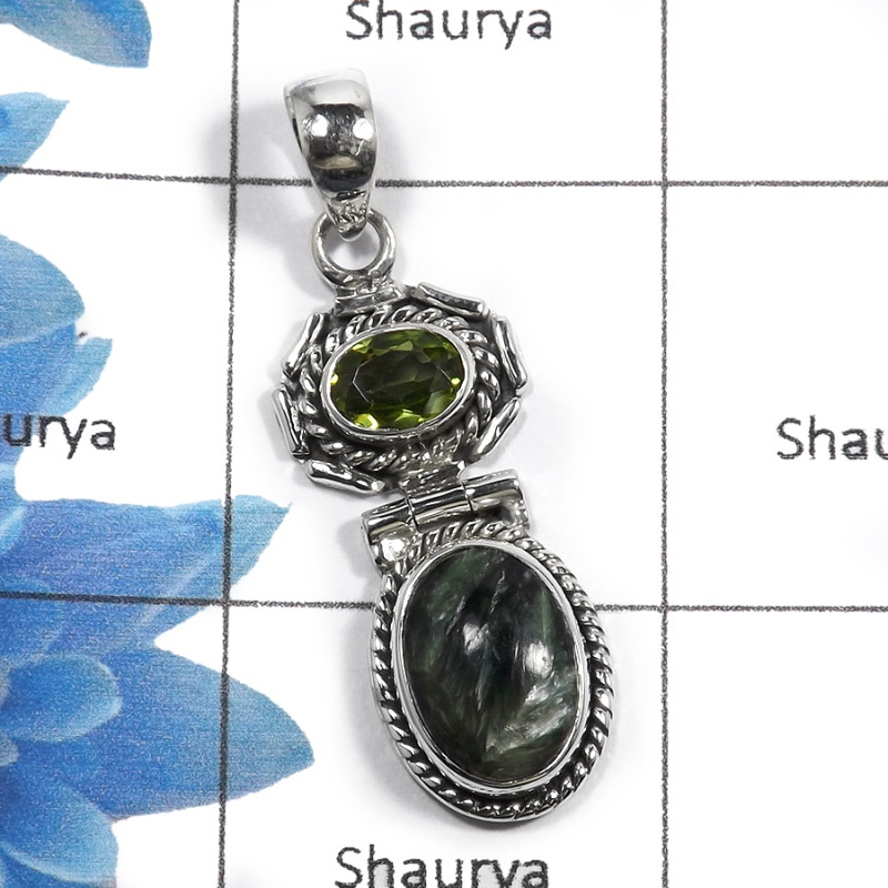 Seraphinite & Peridot A - NSP956 - Indian Beautiful Handmade Designer 925 Sterling Silver Pendent
