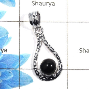 Black Onyx Cab F - NSP965 - Solid 92.5% Sterling Silver Natural Black Onyx Gemstone Designer Handmade Pendant