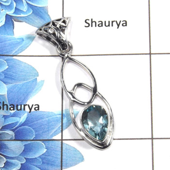 Blue Topaz Cut M - NSP987 - Exclusive Natural Blue Topaz Cut Gemstone Solid 92.5% Sterling Silver Designer Pendant