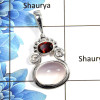 Rose Quartz Cab & Garnet Cut - E NSP990 - Natural Rose Quartz & Garnet Gemstone 925 Silver Designer Pendant