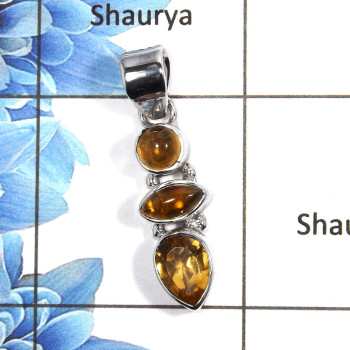 Citrine Cab & Cut H - NSP991 - Awesome Natural Yellow Citrine Cab Gemstone 925 Sterling Silver Plain Setting Pendant