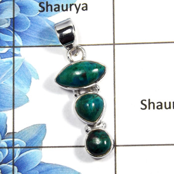 Chrysocolla Cab A - NSP992 - Natural Blue Chrysocolla Cab Gemstone 925 Sterling Silver Plain Setting Pendant