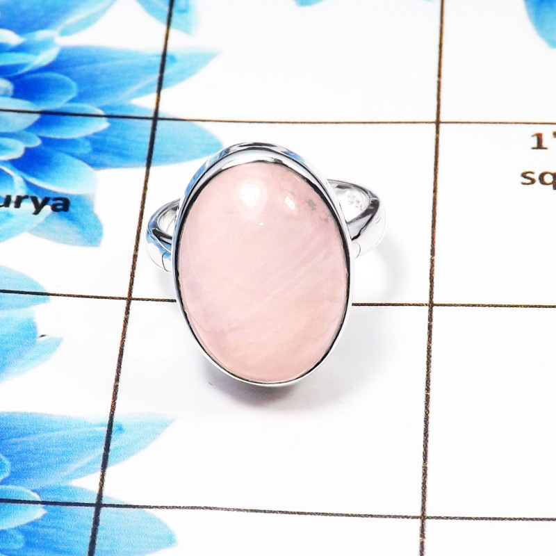 Rose Quartz D- PSR725 -Trendy 925 Sterling Silver Plain Style Fashionable Ring