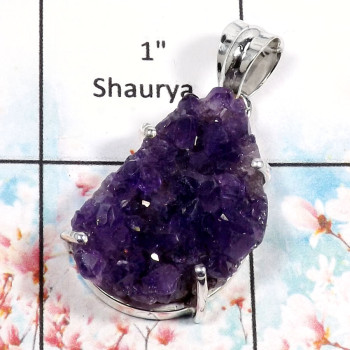Amethyst Druzy-E RPP967-Natural Druzy Gemstone Handmade Pendant 925 Sterling Silver
