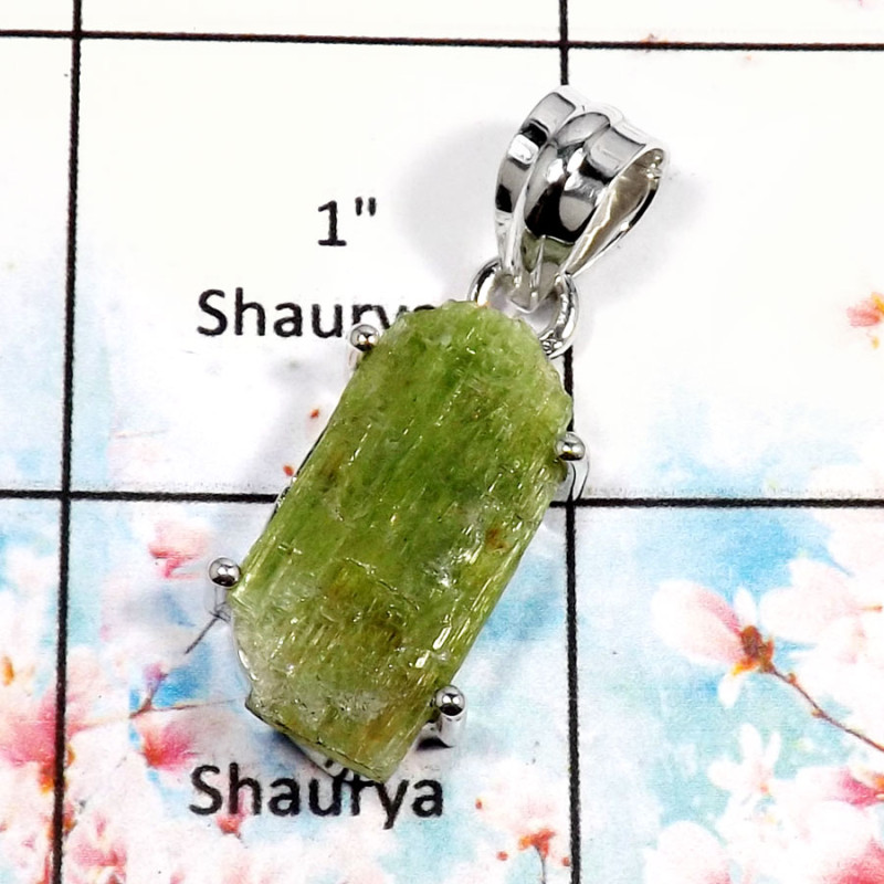 Green Kyanite-H RPP968-Gorgeous Rough Gemstone Prong Setting Pendants 925 Sterling Silver