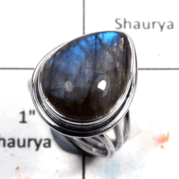 Labradorite Cab B - RSS789 - Indian Factory Made Labradorite Stone 925 Silver Plain Setting Ring