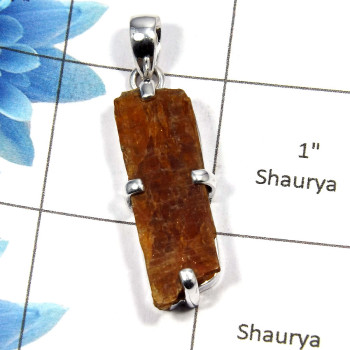 Orange Kyanite Rough SALE730 - Solid 925 Sterling Silver Natural Orange Kyanite Rough Gemstone Prong Setting Pendant