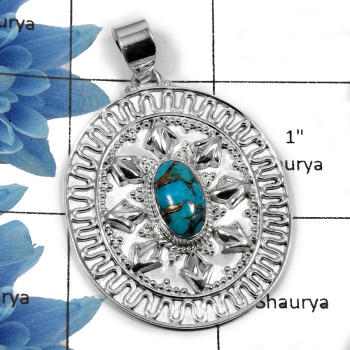 Blue Copper Turquoise SALE750 - Exclusive new look Gemstone Designer Wholsale Pendants 925 Sterling Silver