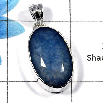 Blue Corundum SALE804 - Christmas Sale Natural Blue Corundum Gemstone 925 Sterling Silver Pendant