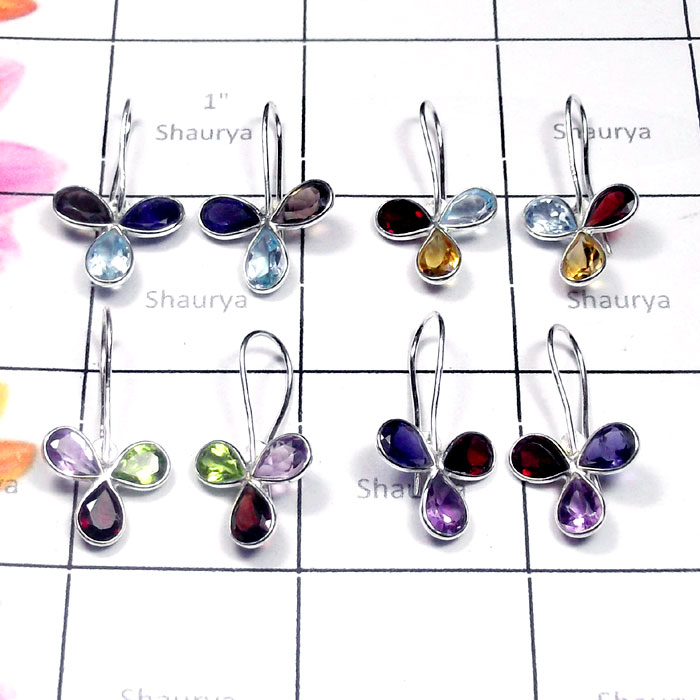 4 Pcs. Multi Cut Gmestone A - SBP994-Sterling Silver Semiprecious Gemstone Fabulous Bejal Earr