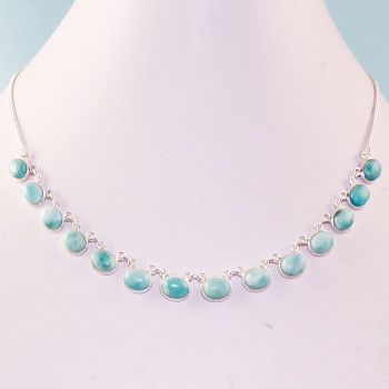 18 inch Beautiful Larimar Cab Corundum J - SCN983- Cab Solid 925 Sterling Silver Bezel Chain Necklace