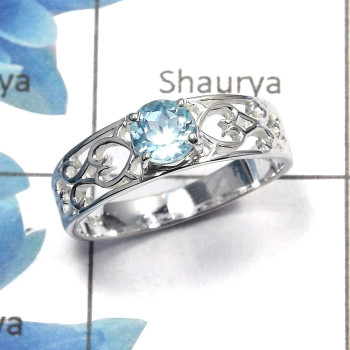 Blue Topaz Cut H - SCR757 - Awesome Natural Blue Topaz Cut Gemstone Casting Ring Solid 92.5% Sterling Silver