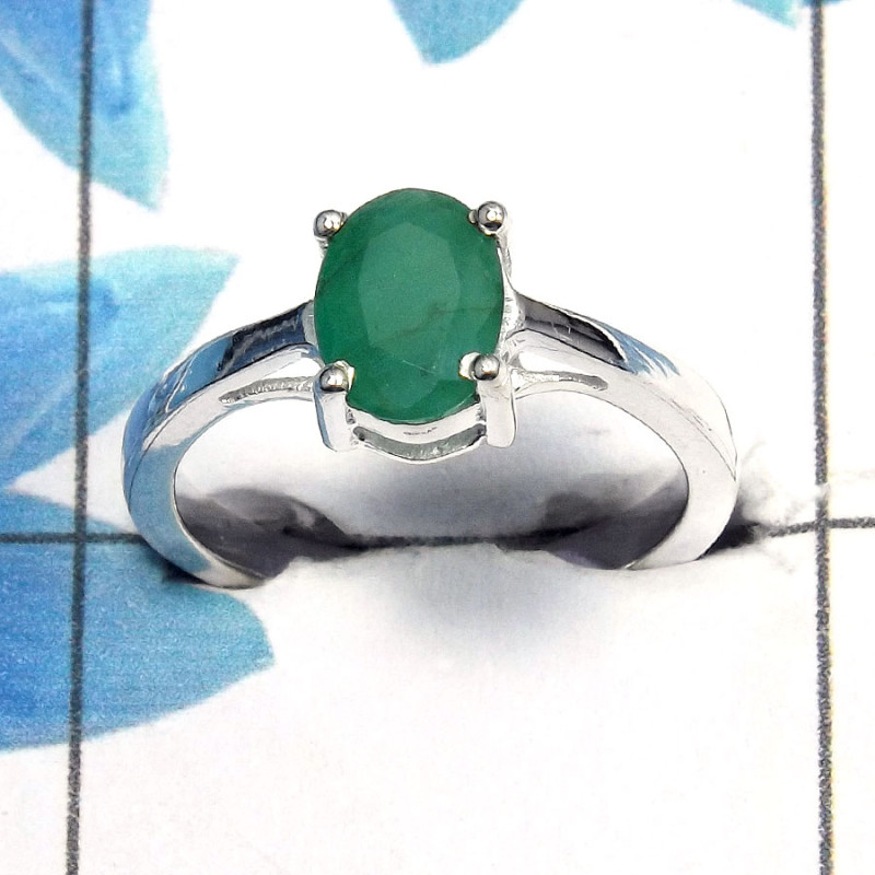 Emerald Cut B - SCR758 - Natural Emerald 4x6mm Oval Cut Gemstone Casting Ring 925 Sterling Silver