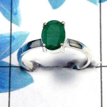 Emerald Cut B - SCR760 - Solid 925 Sterling Silver Natural Green Emerald Cut Gemstone Casting Ring