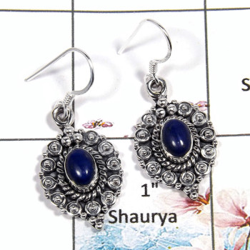 Lapis Cab - D SDE544 - Natural Blue Lapis Gemstone 925 Sterling Silver Handmade Designer Earrings