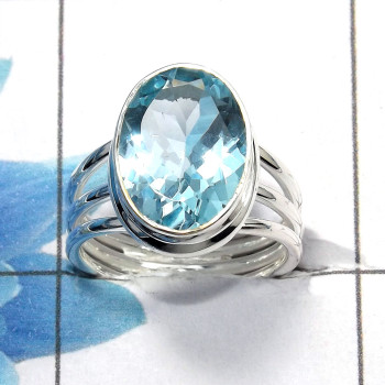 Blue Topaz Cut G - SDR462 - Newly Arrival Natural Blue Topaz Cut Gemstone Designer Ring 925 Sterling Silver