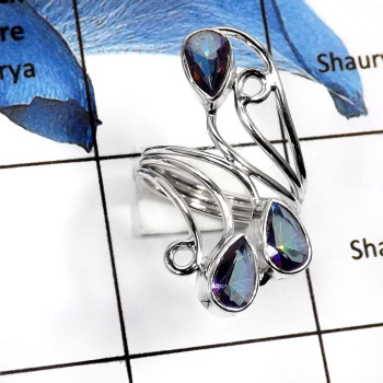 Mystic Quartz-B SDR507-Natural Faceted Cut Gemstone Wedding Ring 925 Sterling Silver