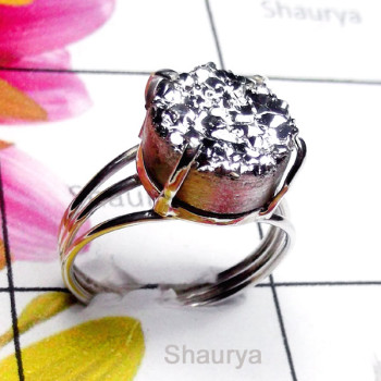 Druzy B - SDR993-Small Size Sterling Silver Natural Ring
