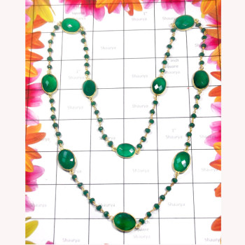 12.5 inch Green Onyx A - SGN994-Green Onyx Beads Sterling Silver Gold Plated Necklace