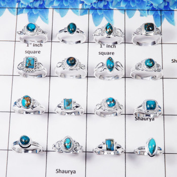 50 Pcs Mohave Blue Copper Turquoise Wholesale Rings Lot in 925 Sterling Silver - SIQWLMBT50