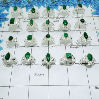 50 Pcs Malachite Cab stone - O Dainty Petite Silver Rings wholesale lot in 925 Solid Silver SIQWLSSR50
