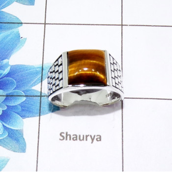Turquoise Cab H - SMR996 - Stunning Tiger Eye Gemstone 925 Sterling Silver Casting Mens Ring